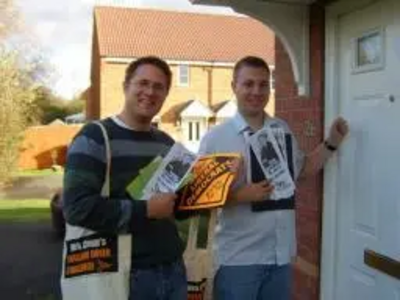 Markfield Liberal Democrat candidate Robin Webber-Jones and Michael Mullaney canvassing