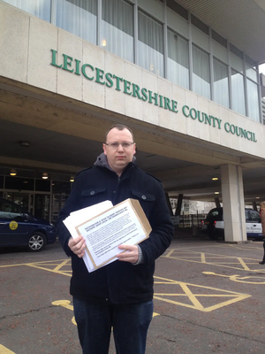 Cllr Stuart Bray at County Hall with the petition