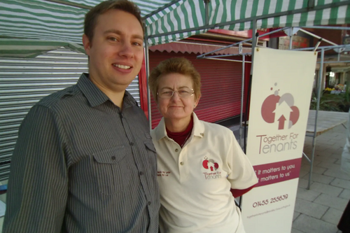 Cllr Michael Mullaney with Lynda Gibbs from the Together for Tenants group