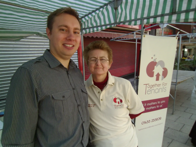 Cllr Michael Mullaney with Lynda Gibbs from the Together for Tenants group