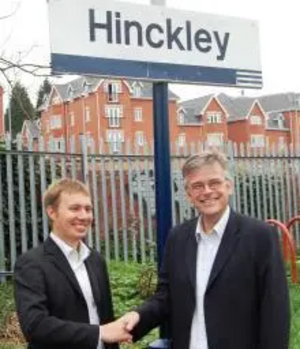 Michael Mullaney at Hinckley Station with European Parliamentary candidate Ed Maxfield