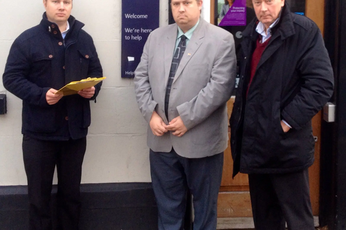 Local campaigners Michael Mullaney, Mathew Hulbert and Michael Gould are fighting to save the Nat West Bank in Earl Shilton