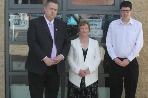 Barwell campaigners Cllrs Mathew Hulbert, Charlotte Green and David Gould campaiging to keep Library provision in Barwell