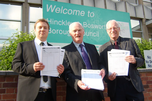 Cllrs Michael Mullaney, David Bill and Dave Cope about to submit the petitions to the Borough Council