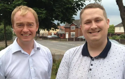 Local campaigner Mathew Hulbert with Tim Farron