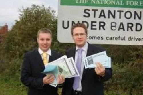 Lib Dem campaigners Michael Mullaney and Robin Webber-Jones with some of the petitions against the incinerator