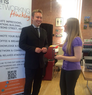 Michael Mullaney talking to local apprentice Chantelle Michel at a recent business event in Hinckley