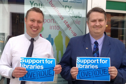 Michael Mullaney and Mathew Hulbert supporting local libraries