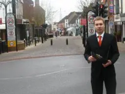 Michael Mullaney with the survey on Castle Street, Hinckley