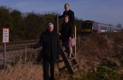 Cllrs Michael Mullaney, Charlotte Green and Michael Gould campaign for re-opening of Elmesthorpe station