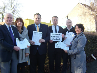 Local Lib Dem campaigners with petitions collected to save Hinckley's Ambulance Station