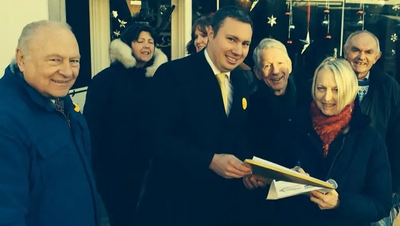 Cllr Michael Mullaney, fellow councillors and residents collecting petitions for the better treatment of Mental Health