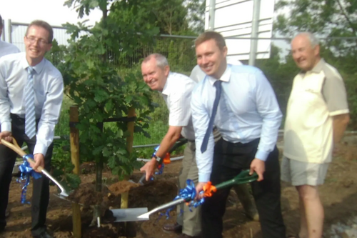 Michael Mullaney helps with the ground breaking ceremony in Carlton