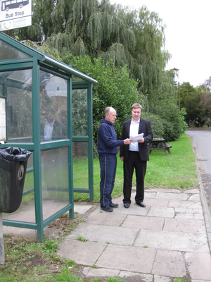 Cllrs Bill Crooks and Michael Mullaney at Sheepy Magna one of the stops on the route 