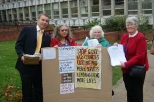 Michael Mullaney and Members of Hinckley Pensioners Action Group with the 4,500 petitions against the cuts