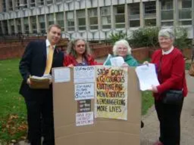 Michael Mullaney and Members of Hinckley Pensioners Action Group with the 4,500 petitions against the cuts